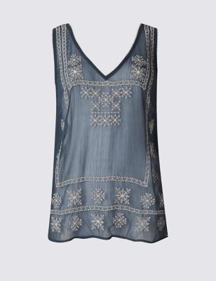Loose Fit Embroidered Camisole Blouse